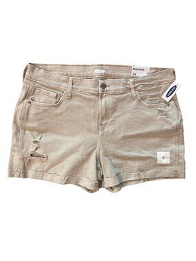 NEW! Women's OLD NAVY Distressed Mid-Rise Boyfriend Denim Shorts KHAKI Size 14